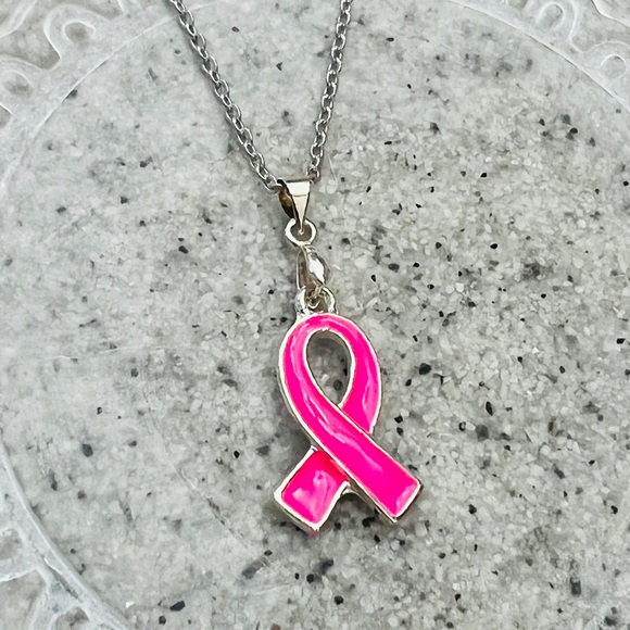 Pink Ribbon Necklace Handmade by a Breast Cancer Survivor Wandering Bunny LLC - Picture 1 of 10